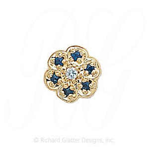 GS036 D/S - 14 Karat Gold Slide with Diamond center and Sapphire accents 